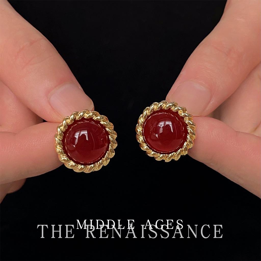 Средневековые ретро серьги-кольца красного цвета в придворном стиле, геометрические серьги во французском портовом стиле для женщин
