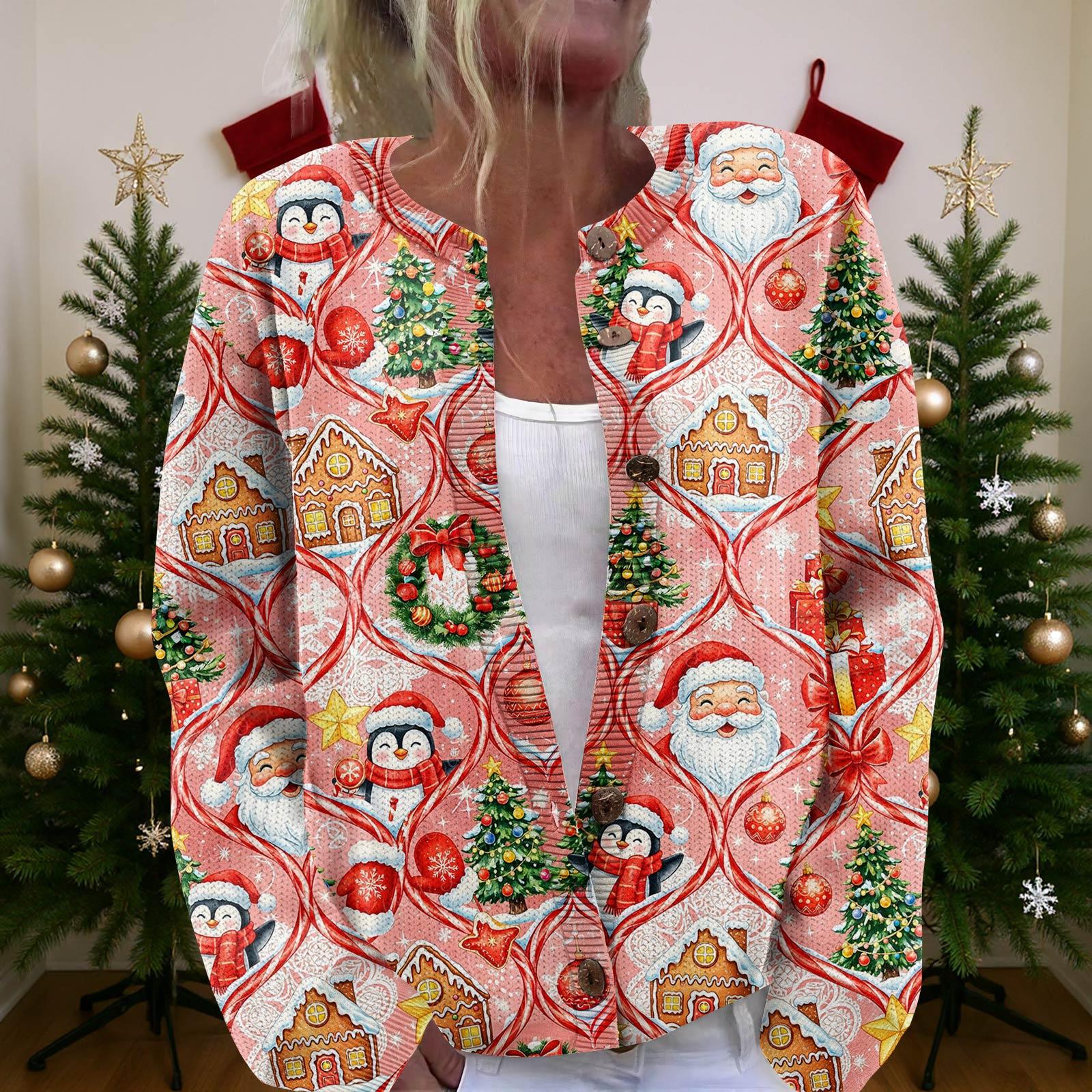 

Женский рождественский свитер Милый забавный рождественский свитер Осень и зима Свитер с длинным рукавом вязаный XL арбуз красный