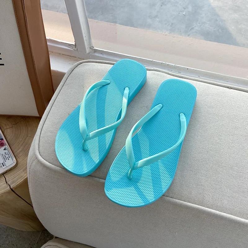 Women Summer Flip Flop Slippers Antiskid Bathroom Bathing Beach Beach Plywood Summer Cool Slippers Non-slip Breathable Fashion