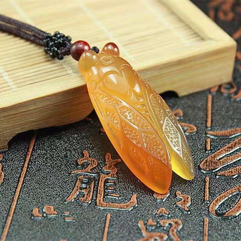 Přírodní ruka - Carve Jade Know The Cicada Náhrdelník Přívěsek Módní Šperky Doplňky Muži Ženy Dárky pro štěstí