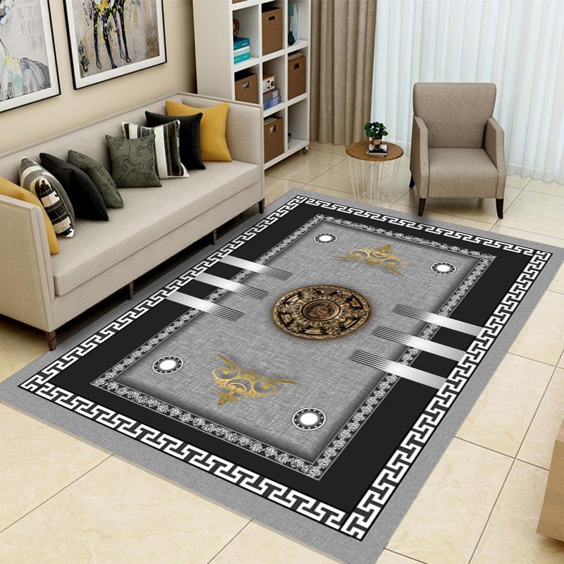 Luxury Gold Textured Border Carpet Modern and Simple Living Room Non Slip FloorMat Light Brown Geometric PatternDecorativeCarpet