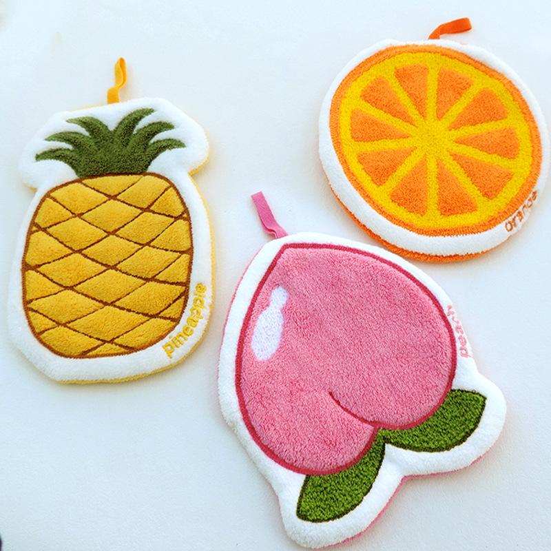 Cartoon Fruit Hand Towel Hanging Absorbent Bathroom Kerchief Coral Fleece Thickened Washcloth