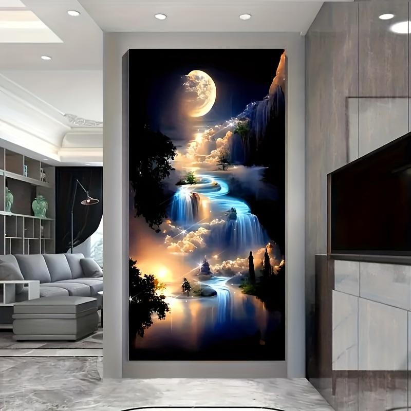 1 Stück, modernes abstraktes Wasserfall-Mond-Ölgemälde Wanddekoration, exquisite Dekoration für Wohnzimmer, Schlafzimmer und Büro,