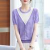 2026 Stylish Faux Two-Piece Short-Sleeve Knit Top for Mature Women, Lightweight Summer Ice Silk