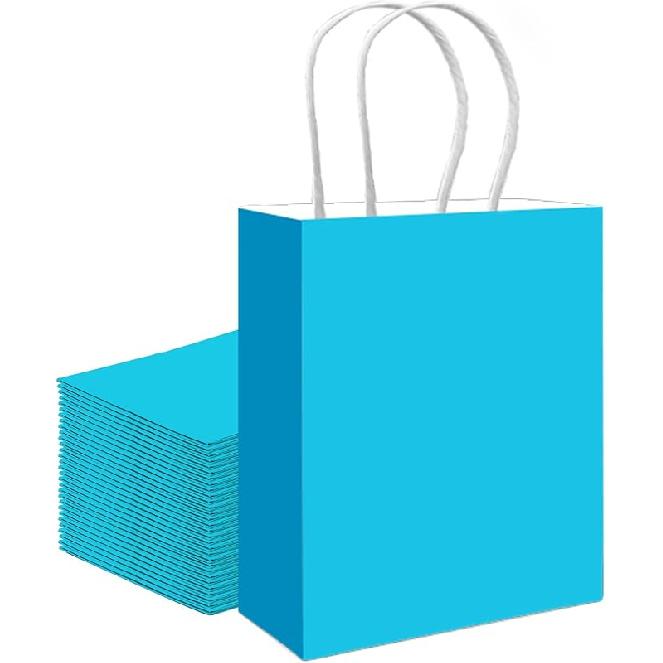 qiqee 24PCS Medium Gift Bag with Handles Bulk 11"x5"x8" Gift Bags Light Blue Bags Multiple Uses (Medium Size)
