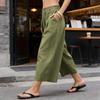 Women’s Casual Loose Fit Cropped Pants with Pockets Relaxed Mid Waist Wide Leg Seven Quarter Length Trousers for Everyday Wear