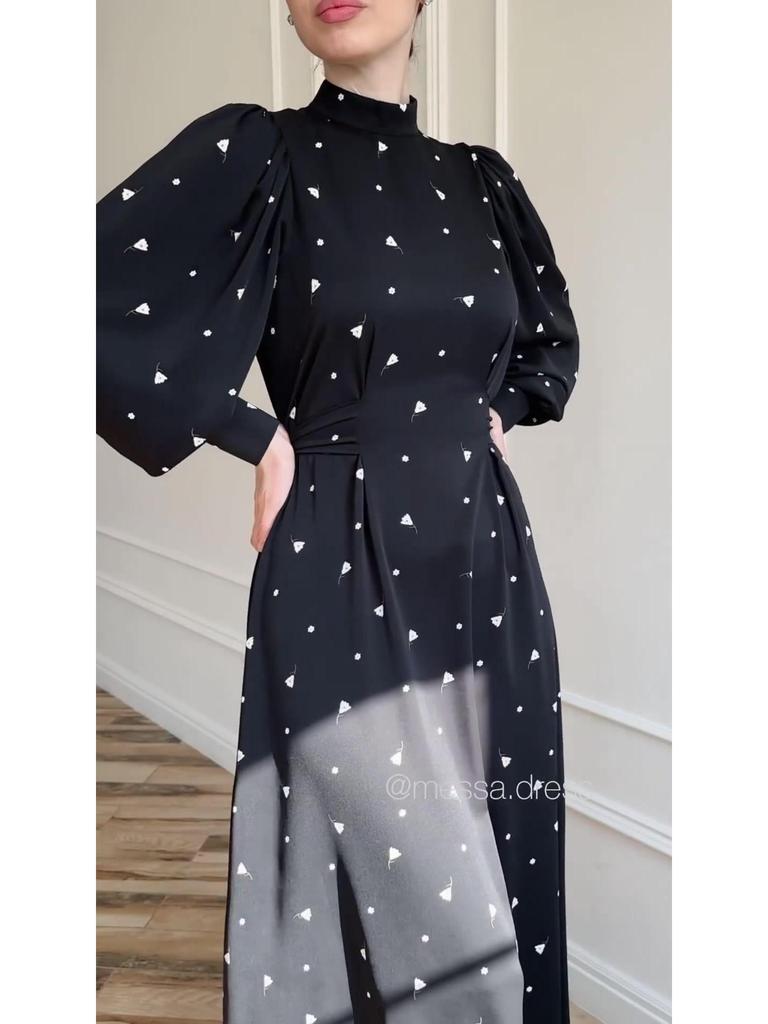 2025 Spring Loose Tie Floral Satin Long Sleeve Dress