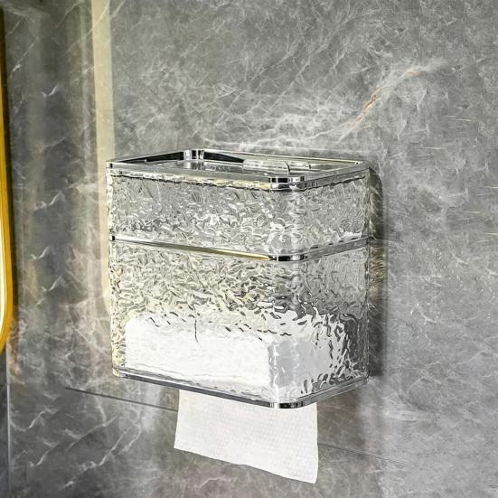 Tissue Box Wall-mounted Sealed Design Dispenser Waterproof Dustproof Paper Towel Holder Transparent Strong Adhesive Container for Bathroom