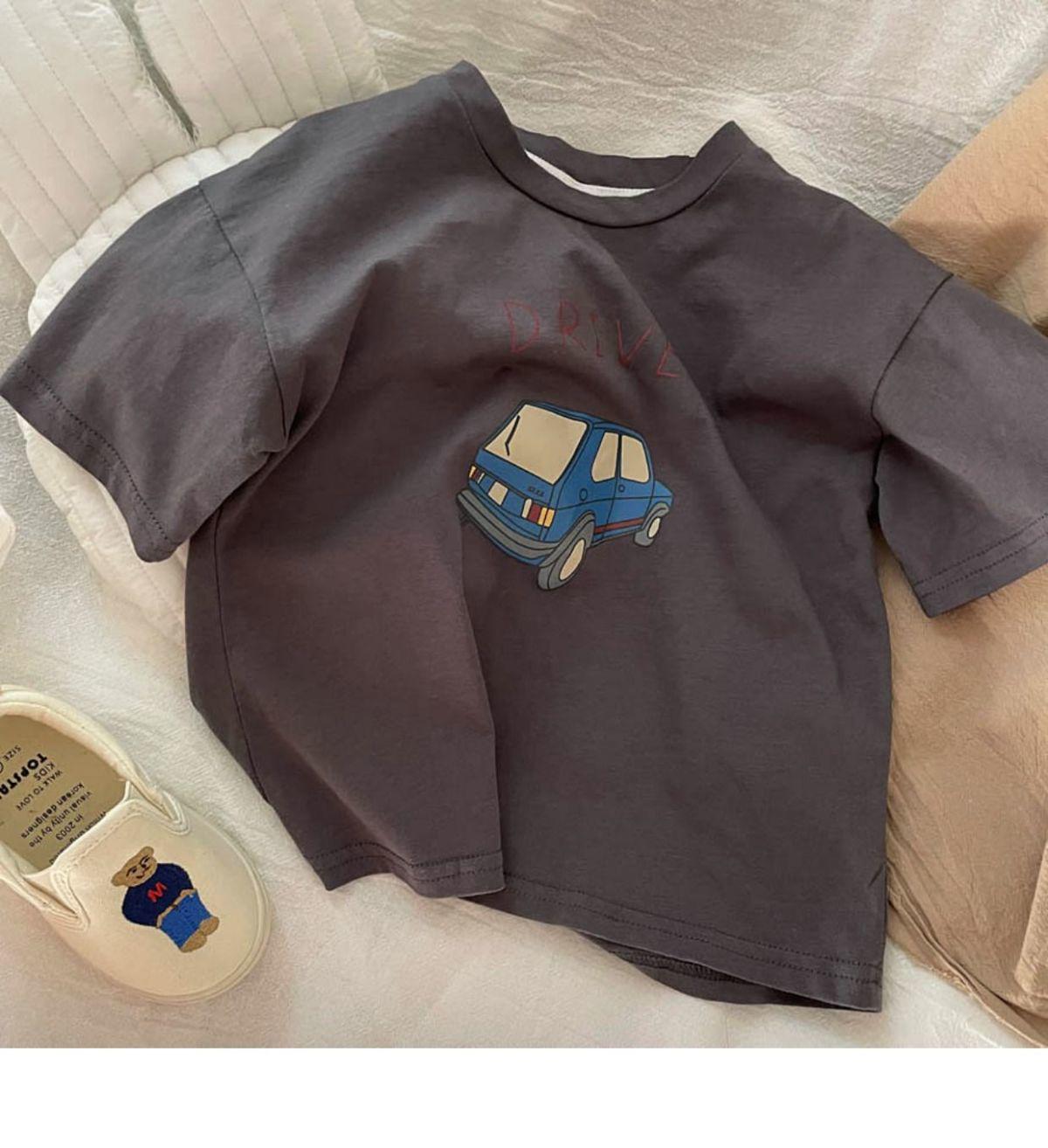 

Boys Cartoon Car Cotton T-Shirt - Short Sleeve, Lightweight, Summer Style 90 cm