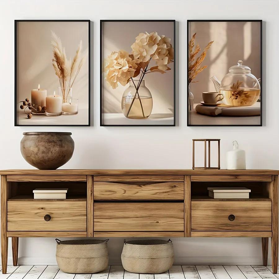 Minimalist Beige Flowers Modern Canvas Painting Modern Scenery Gallery Floral Poster Modern Living Room Bedroom Home Decor