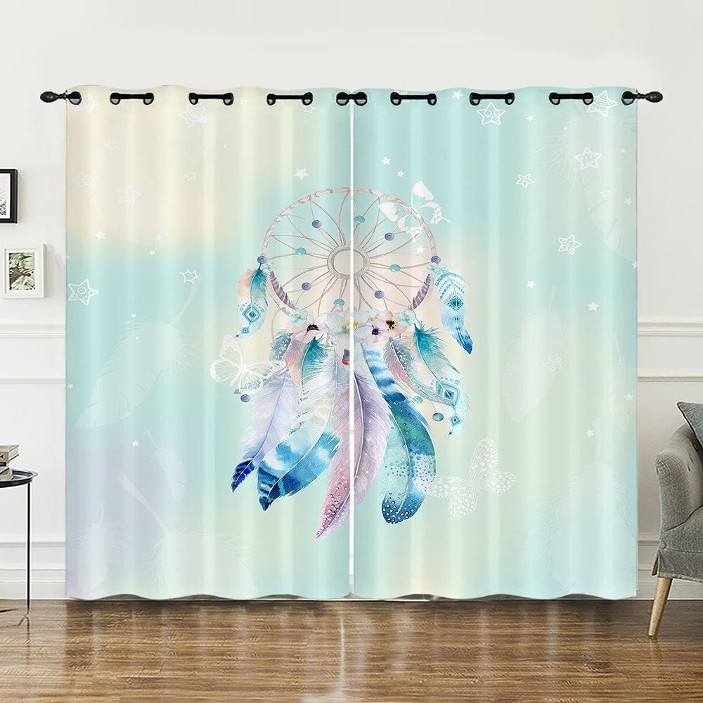 Curtain Dream Catcher Feather 3D Digital Printing Blackout Curtain Punching