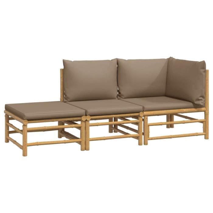 VidaXL Garden Lounge Set 3 Pcs with Taupe Cushions Bamboo 3155140