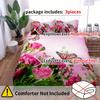 3-Piece Luxurious Pink Rose Butterfly Digital Print Duvet Cover Set - Ultra Soft, Comfortable, and Vibrant Design for Bedroom