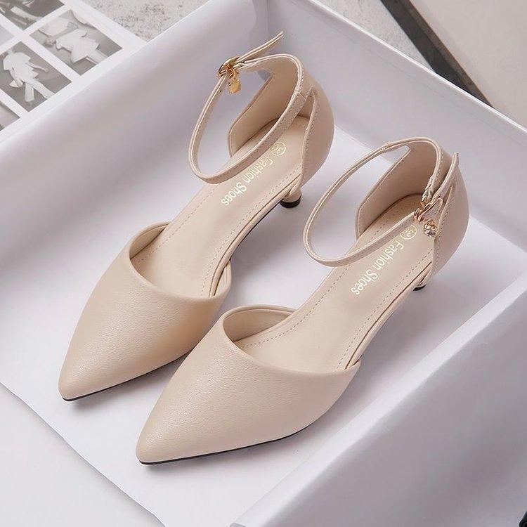 

Женские туфли на высоком каблуке 2025 новые остроносые на тонком каблуке в стиле королевской сестры с сумкой-головой сандалии летние с юбкой с ремешком на щиколотке полые одинарные туфли 40