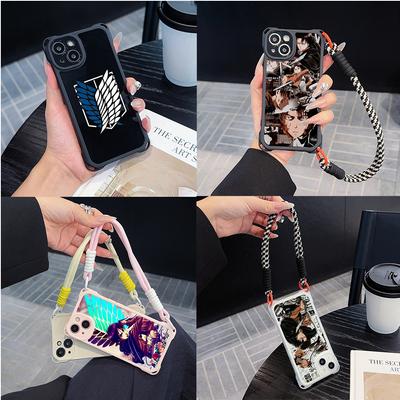 Ae83 Japanese Anime Attack On Titan Art Soft Phone Cases for iPhone 16 15 14 13 12 11 Pro Max 8 with Wrist Strap Lanyard Corner Protection Back Cover