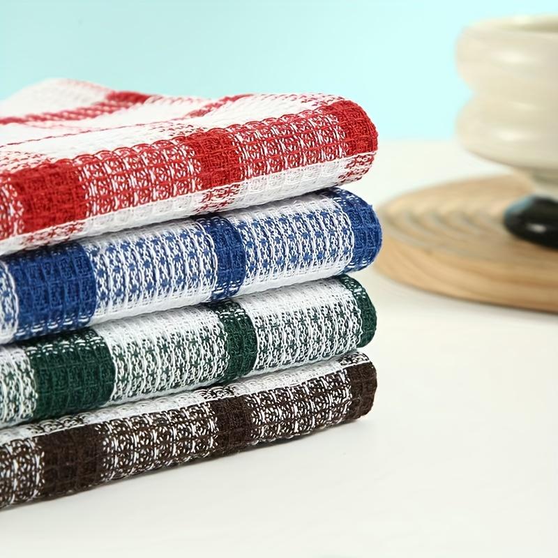 10pcs Large Checkered Cleaning Cloths Absorbent Reusable Dish Towels In Assorted Colors Red, Blue, Yellow, Orange Durable Polyester Fabric for Kitchen