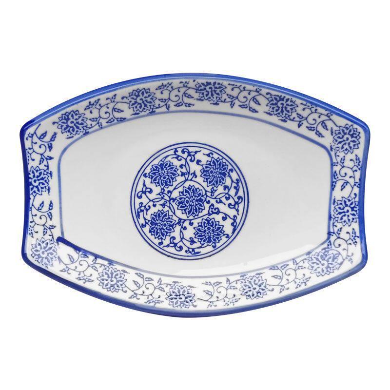 Ceramic Broccoli Plate - Blue & White Porcelain Chinese Style Dish