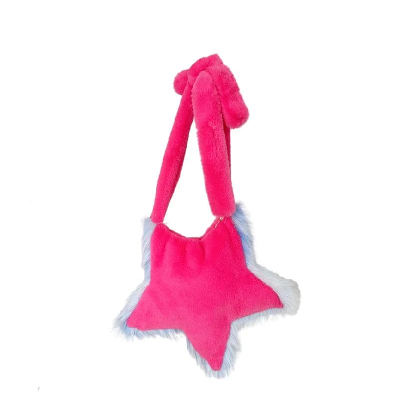 

Y2K Plush Star Shoulder Bag Gothic Lolita Furry Five Pointed Star Crossbody Purse for Women Girls Harajuku Casual Daily Use