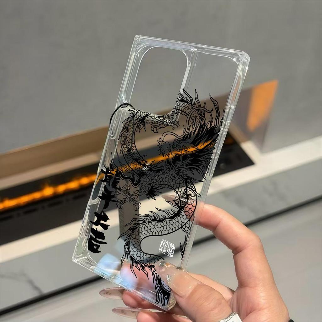 Transparent Square Back Tube Case Casing Protection For iPhone 11 16 ProMax 14 Pro Max 12 15 Plus 13 Anti-Oxygen,Fierce Dragon Pattern