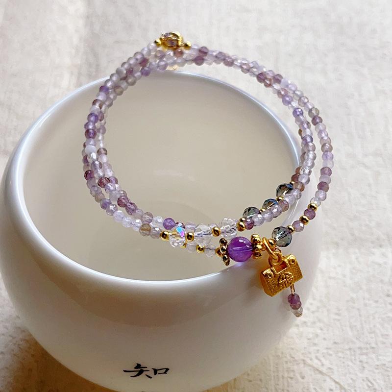 Purple Titanium Ghost Faceted Long Life Lock Triple Circle Bracelet Necklace Adjustable Bracelet Bracelet