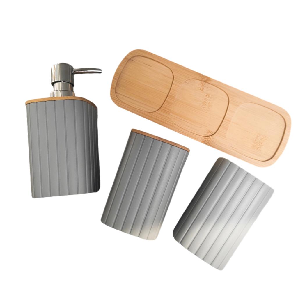 4Piece Bathroom Organizer Set with Toothbrush Cup Hydraulic Cup Mouth Cup Wood Tray Durable Construction