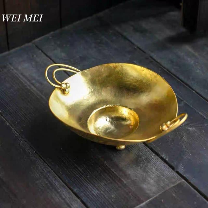 Handcrafted Copperware Minimalist Style Copper Tray Four-Legged Fruit Bowl Exquisite Living Room Coffee Table Home Snack Tray