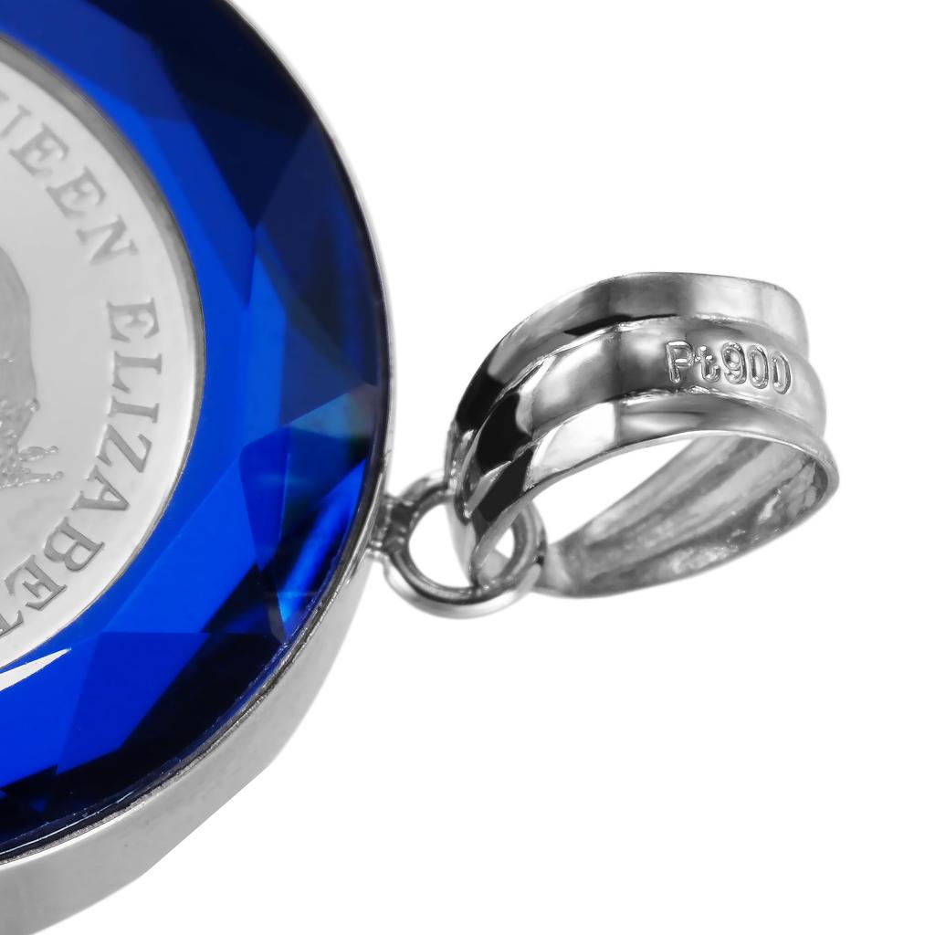 Pt999 Pure Platinum Coin Pendant Tuvalu Horse Pt900 Frame Cut Glass Blue Engraved [SPERANZA] 1/25oz