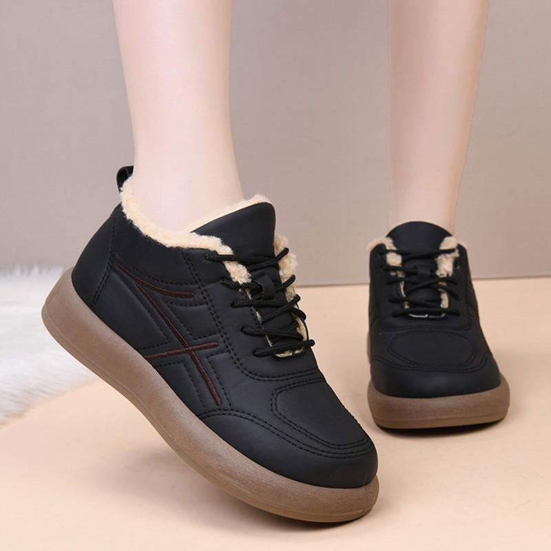 Womens Winter Warm Fleece-Lined Slip-Resistant Cotton Shoes Non-Slip Rubber Sole Comfortable Casual Boots
