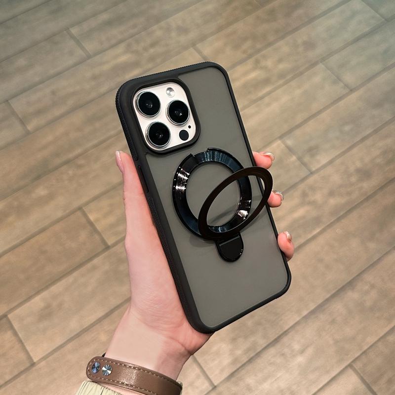 Luxury Color Blocking Ring Rotate Stand Magsafe Case For iPhone 16 15 14 Plus 13 12 11 pro Max Frosted Matte Magnetic Hold Cover