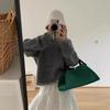 Variegated crew neck cuff pullover sweater women's autumn and winter new loose and versatile soft waxy knitted sweater top