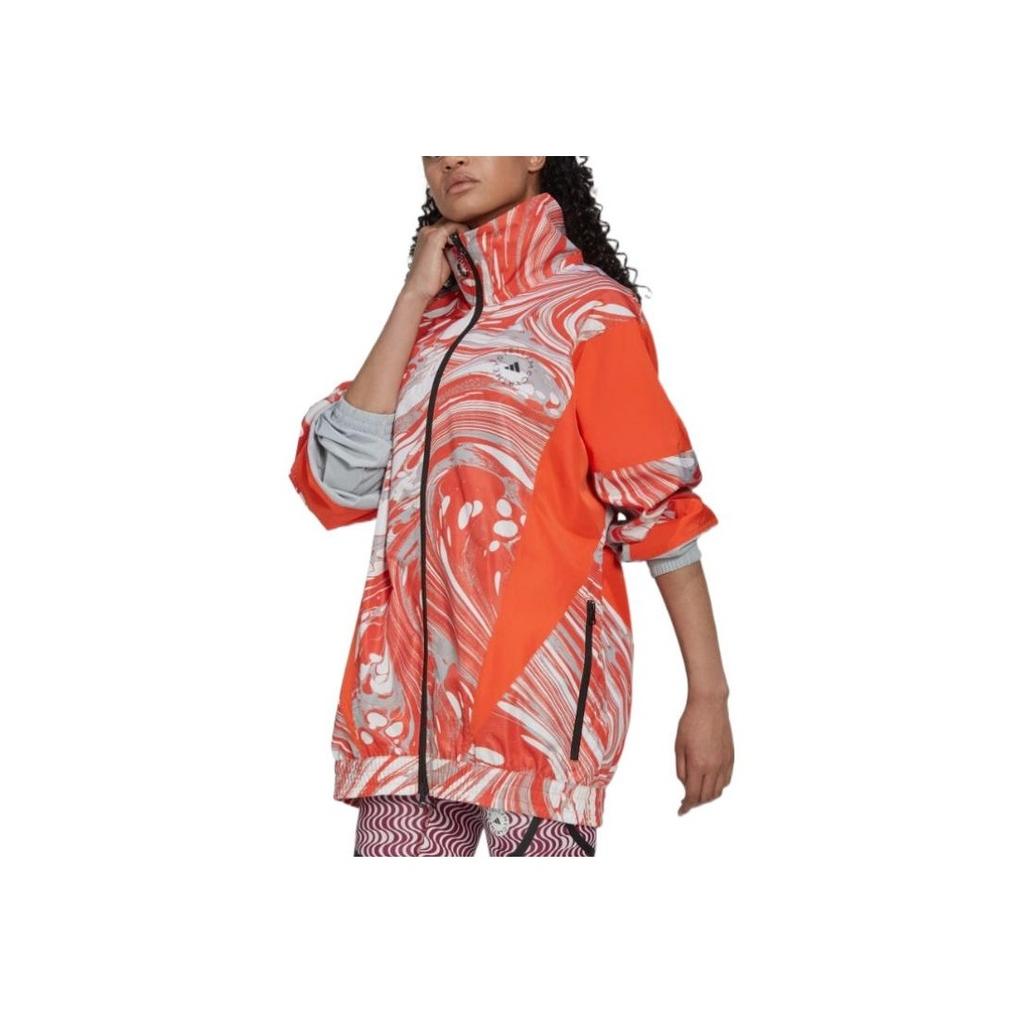 Adidas Color Block Logo Print Zip Jacket Women Jacket Orange HI6065