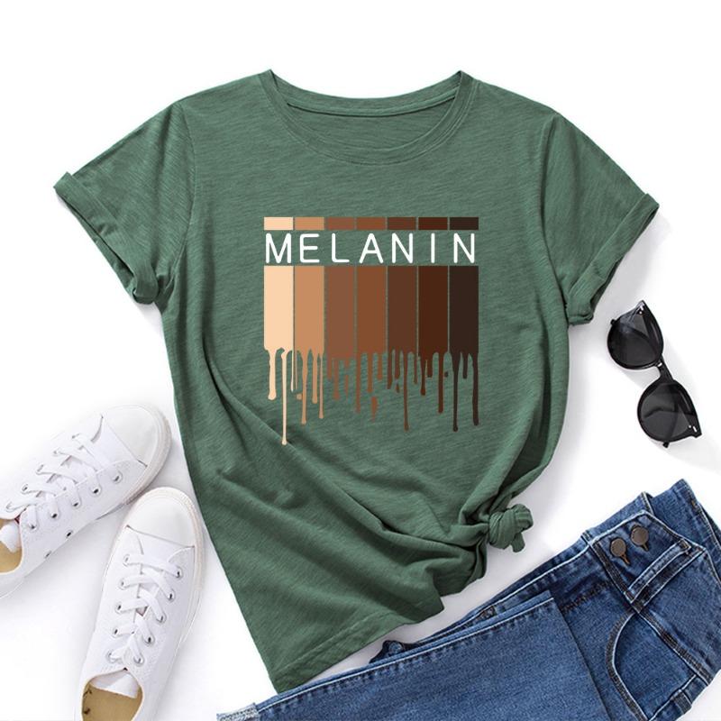 Summer Women's MELANIN Printed Cotton Loose Round Neck Short Sleeved T-Shirts Women’s