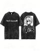 2B NieR Automata Black White Sketch Back Print Washed Crew Neck Short Sleeve Comfortable Women And Men T Shirt