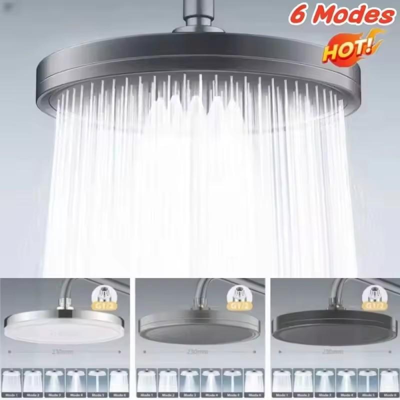 6 Modes Adjustable High Pressure Large Flow Ceiling Mounted Shower Head  9 Inch Pressure Boosting Design Spa Bathroom Top Shower