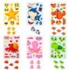 6 Sheets/Pack Marine Life Puzzle Face Change Sticker Starfish Shark Cute Cartoon Fun Diy Collage