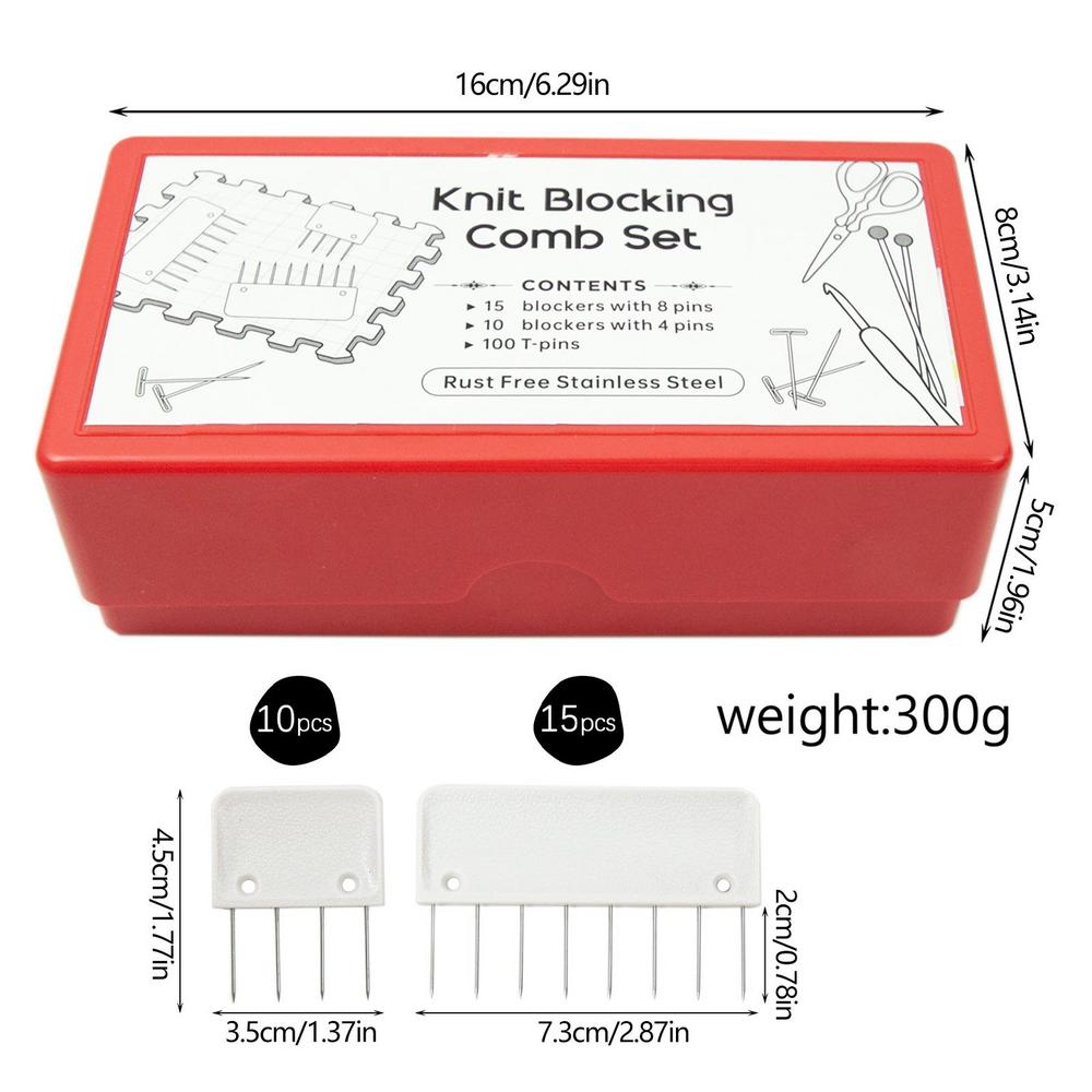 

25*гребенок для блокировки вязания, 100*T-образных булавок для блокировки вязания, набор игл и булавок для блокировки вязания крючком и спицами