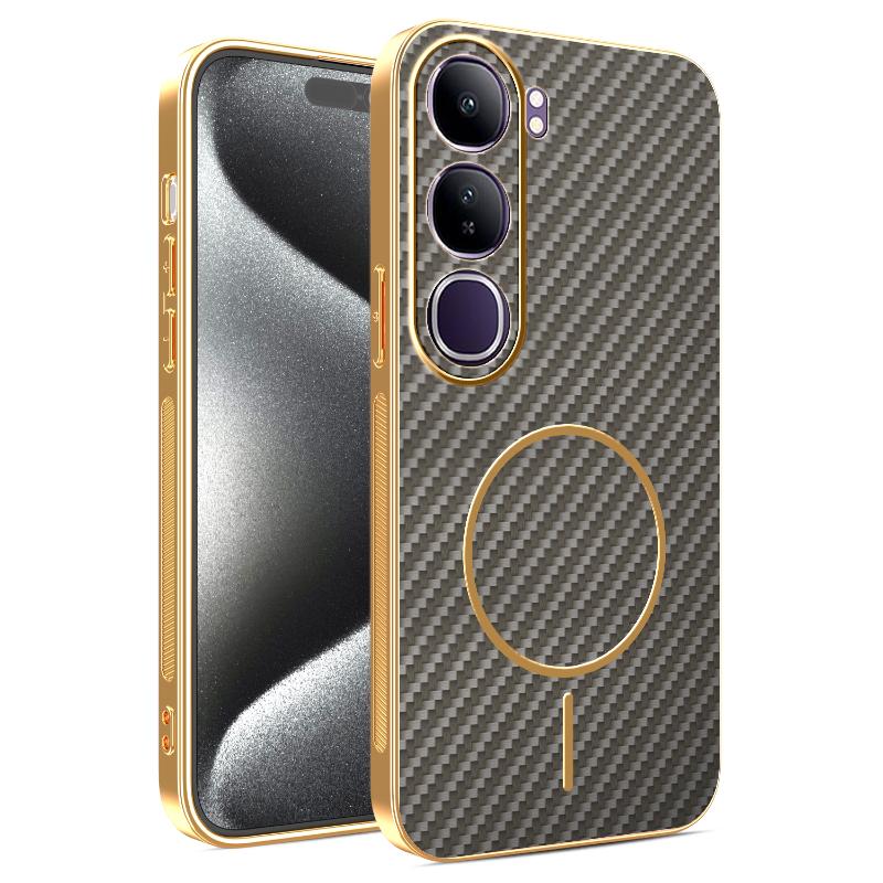 

Чехол для vivo V40 Lite Новый Гальванический Кевларовый Магнитный Матовый Чехол для vivo V40 Lite Противоударный Бампер Funda vivo V40 Lite кофейный