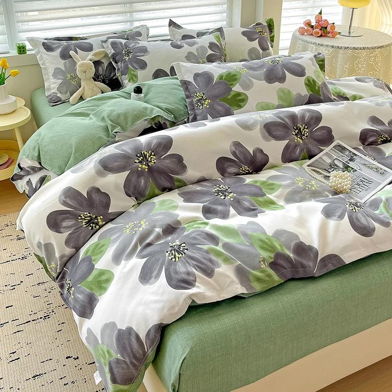 100% Cotton Bedding Set, Four Piece Sheet Set Comfort Set Girly Fresh Style Couple Bed Comforter Set