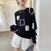 European Patchwork Plaid Knit Top - Autumn Phoenix Velvet Loose Retro Sweater