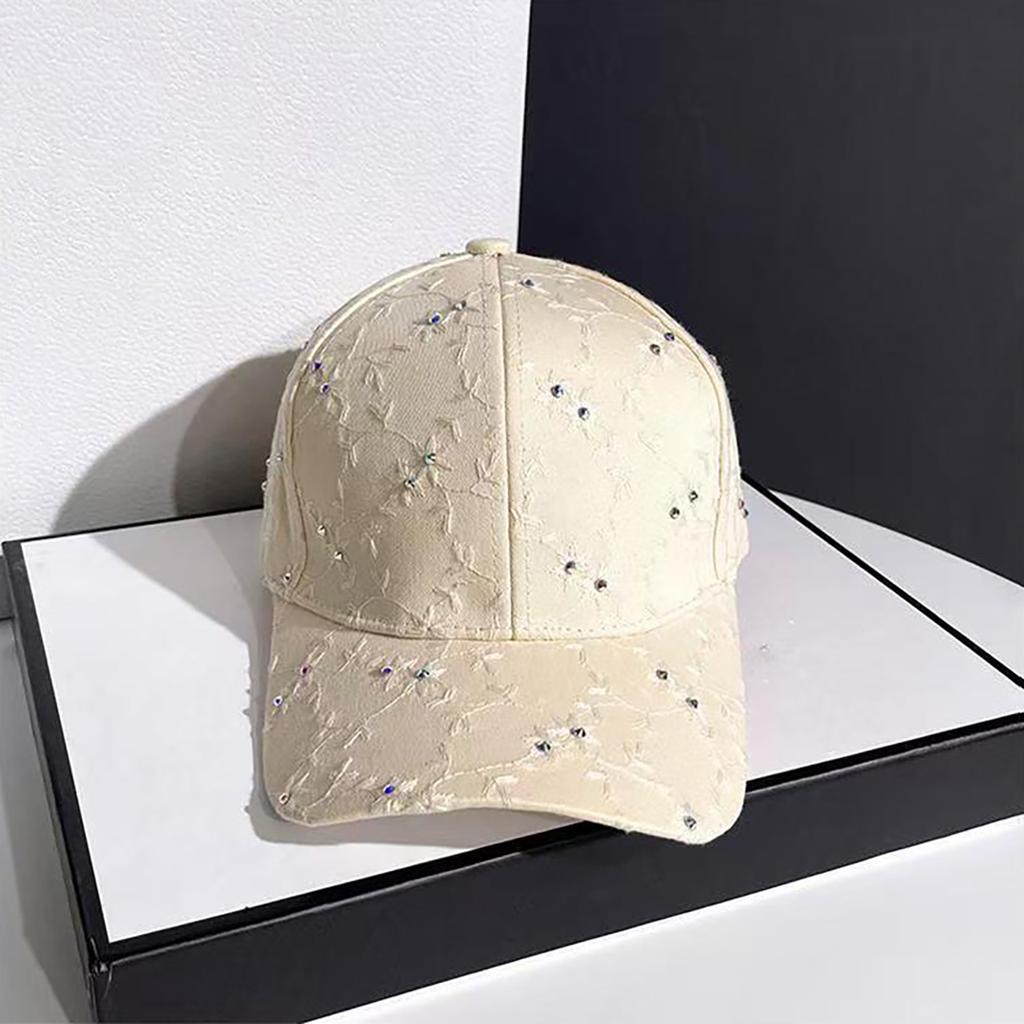 Fashion Floral Print Baseball Hat for Women Shiny Rhinestone Sunshade Adjustable Duck Tongue Cap Girls Outdoor Peaked Hat