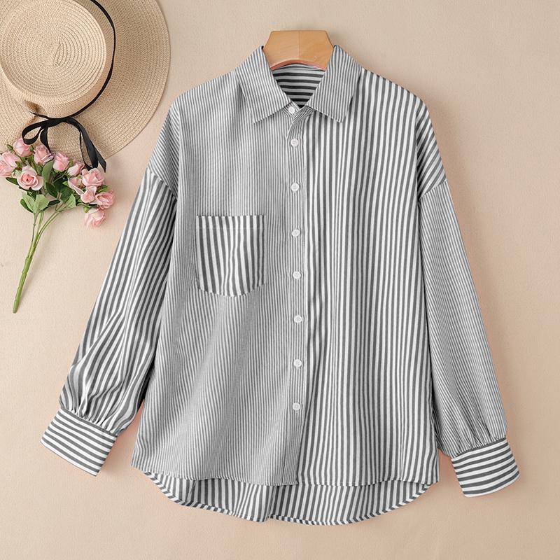 ZANZEA Damen Kentkragen Langarm Lässige Gestreifte Bluse