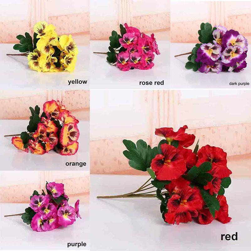 Luxuriöser künstlicher 10-köpfiger künstlicher Stiefmütterchen-Seidenblumenstrauß für Heim- und Hochzeitsdekoration