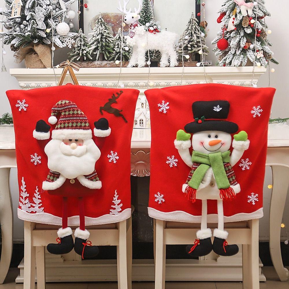 3D Doll Design Christmas Chair Cover Cloth Snowman Chair Cover Santa Chair Cover  Holiday Festival