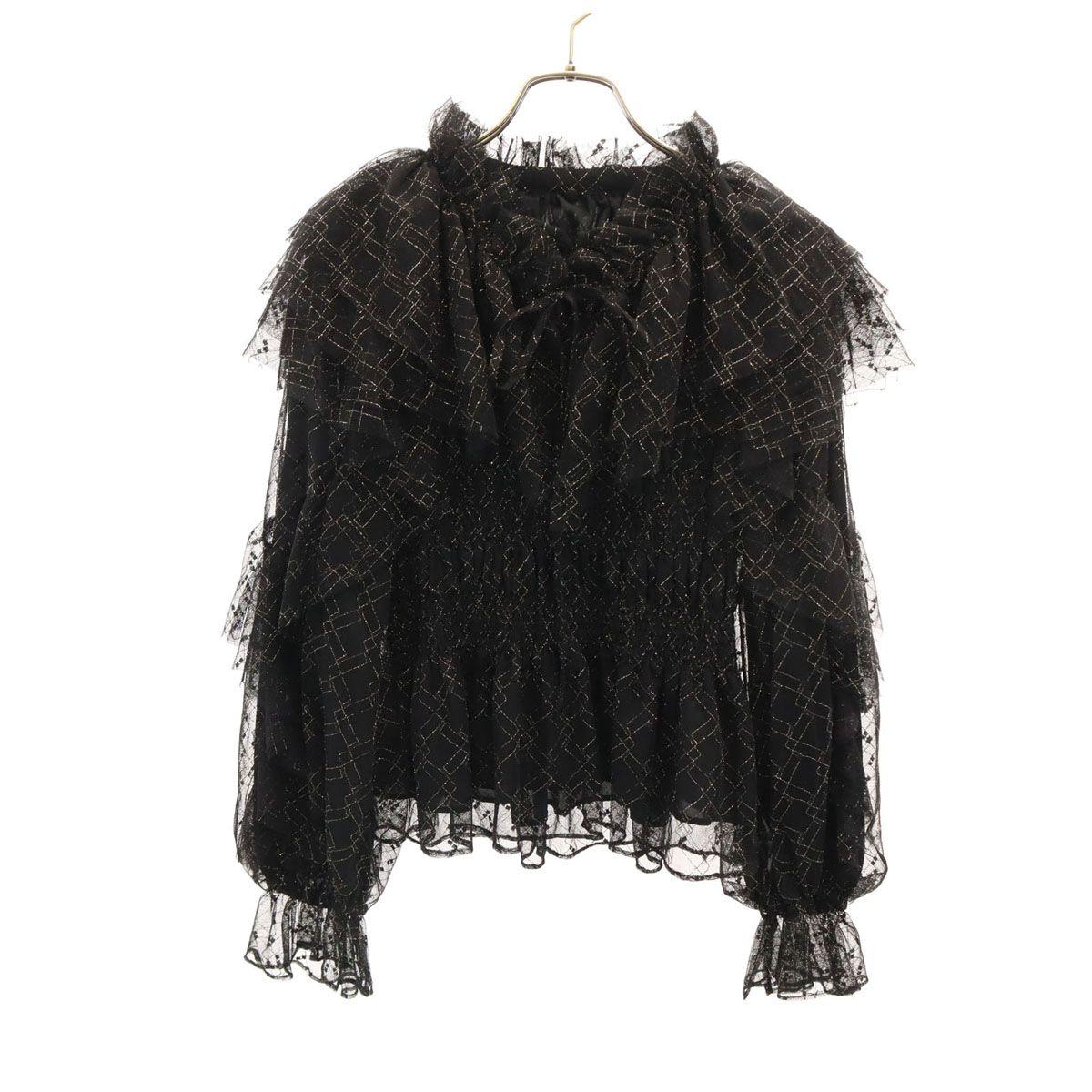 Lily Brown Lily Brown All Over Pattern Long Sleeve Tulle Lam Frill Blouse F Black Women s Old Clothes