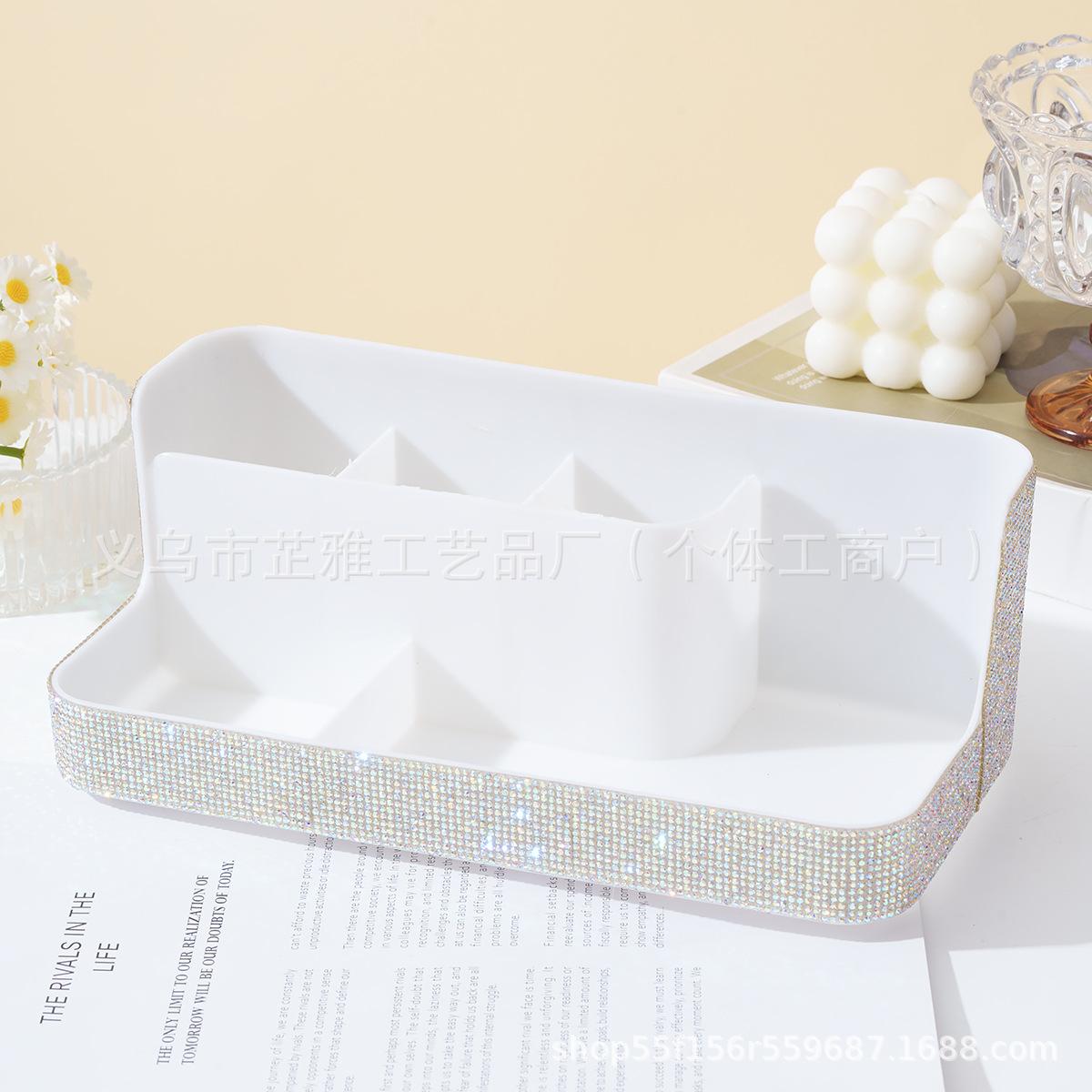 

Rhinestone Nail Art Tool Storage Box Desktop Cosmetic Shelf Phototherapy Pen Holder Large Capacity Grid Storage Box White ab