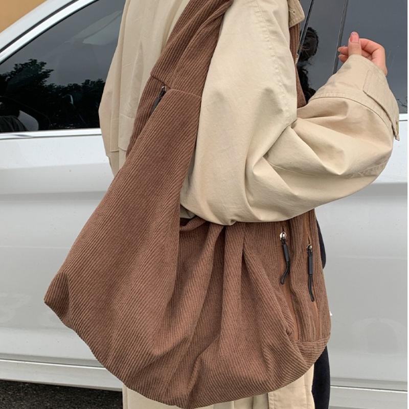 Corduroy Large Capacity Female Handbags for Women Fall Winter New Flannel Tote Shoulder Bag Simple Solid Color Underarm Bags