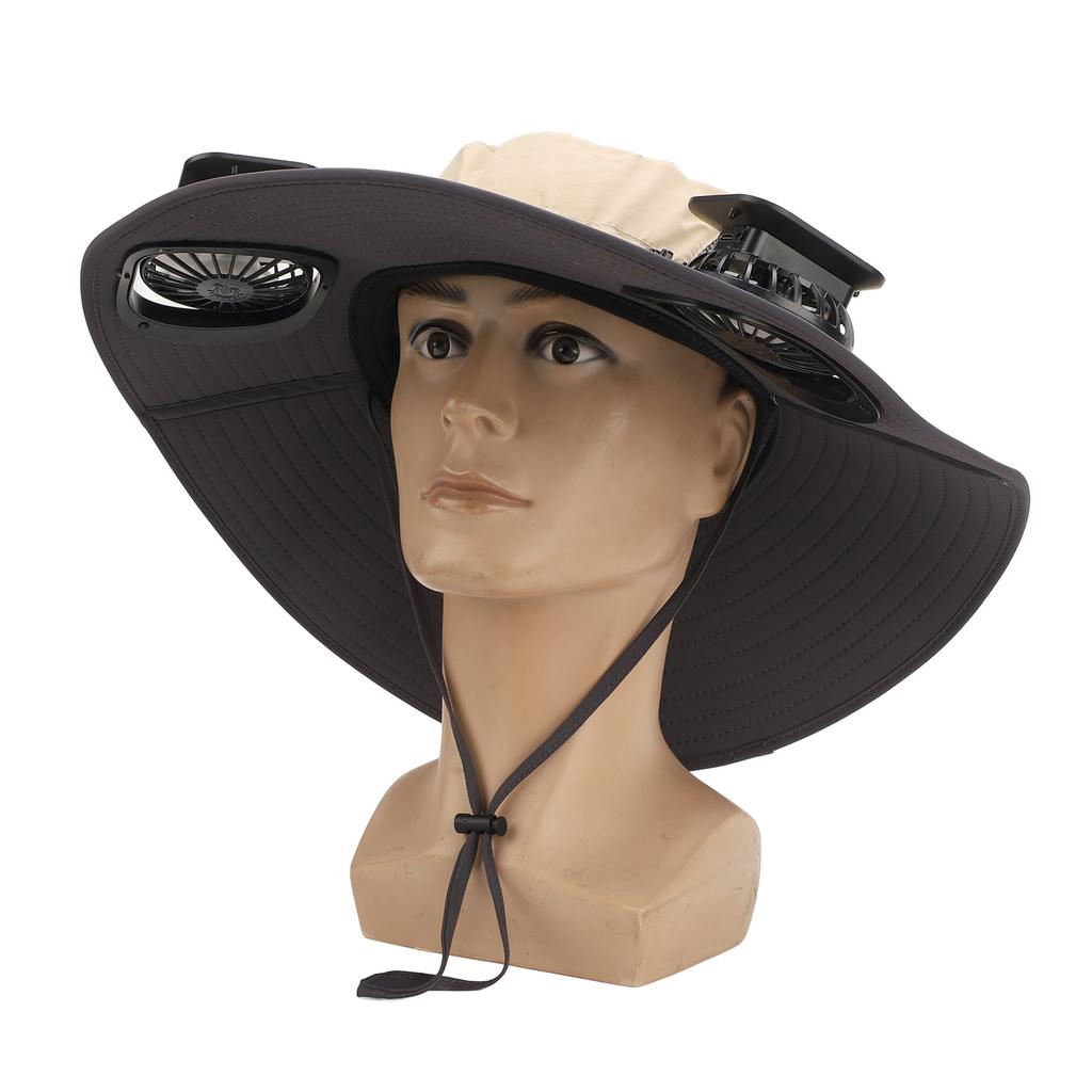 Detachable Sun Fan Hat 3 Speeds   UPF50 Breathable Wide Brim Sun Bucket Hat with 2 Solar Fan for Men