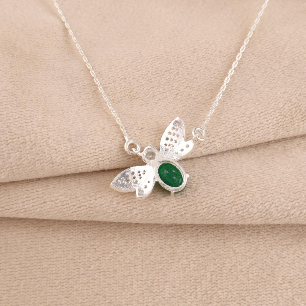 Hochzeitsgeschenk Grüner Onyx Edelstein 925 Gestempeltes Silberschmuck Zirkon Anhänger 0.50" CZP-12-15