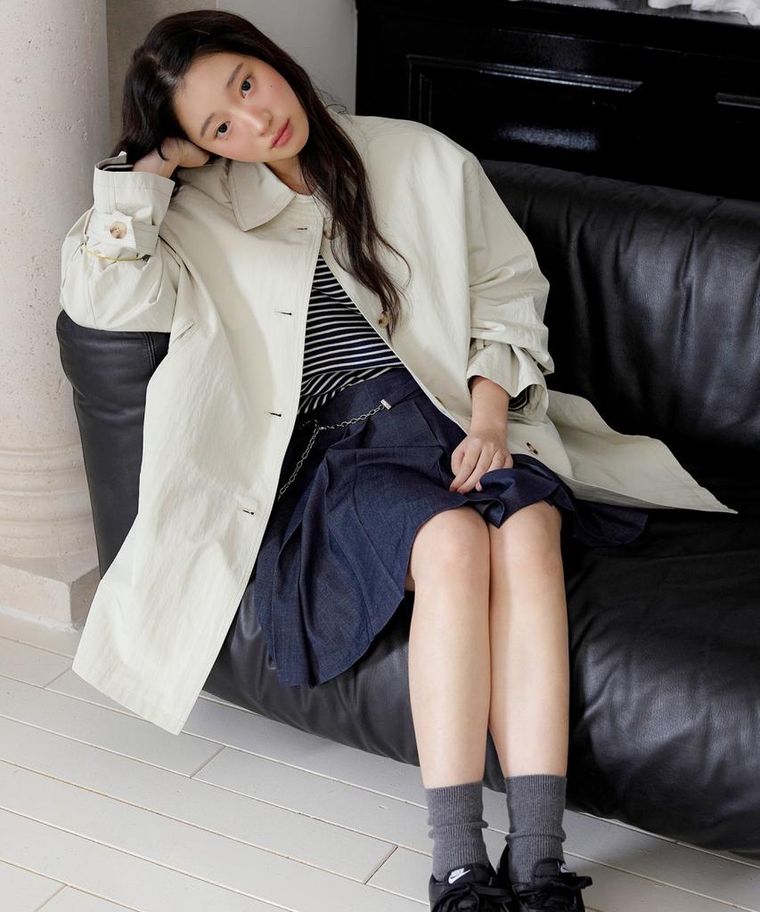 Ollibeudeollibeu Asymmetrical Denim-Like Pleated Skirt Oe6Ms3170