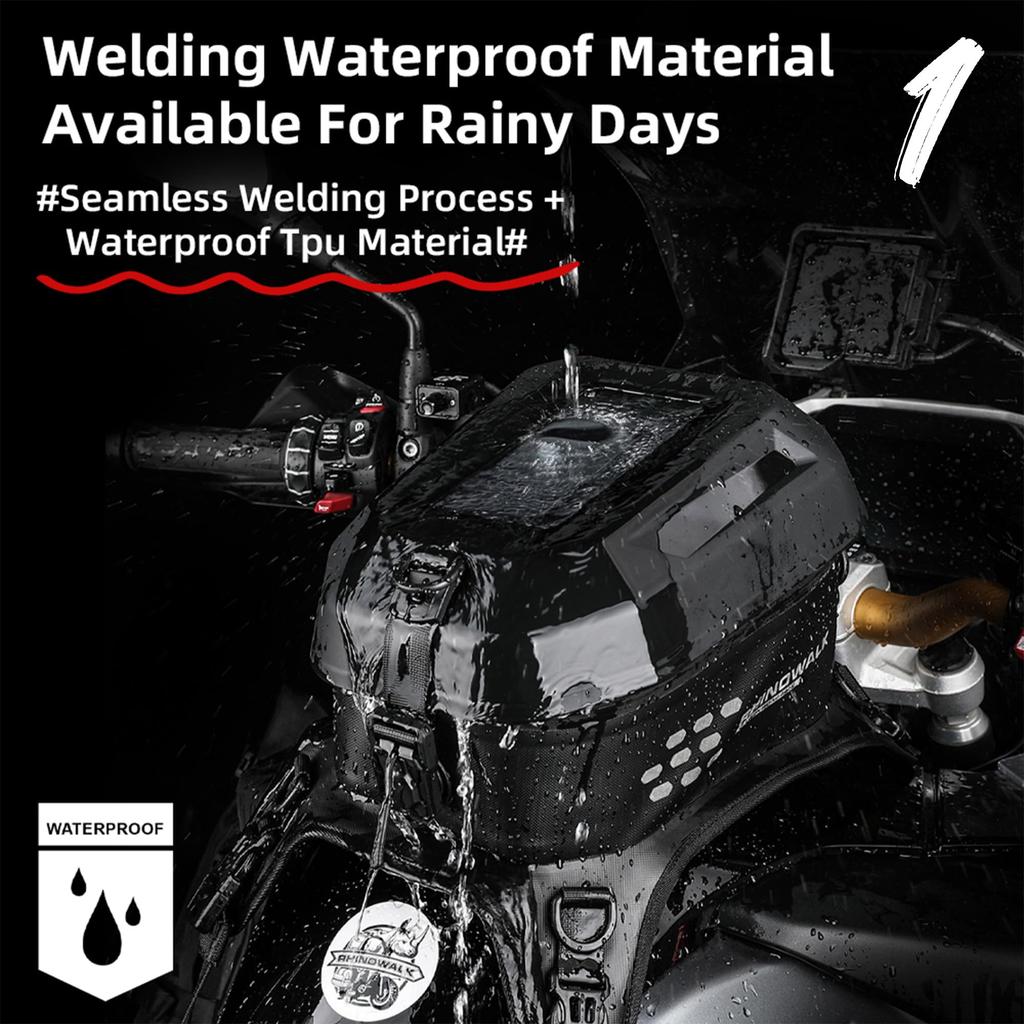 Rhinowalk Motorcycle Tank Bag, Waterproof Motorcycle Backpack with Dividers, Compatible with Honda, Yamaha, Suzuki, Kawasaki, and Harley, Black